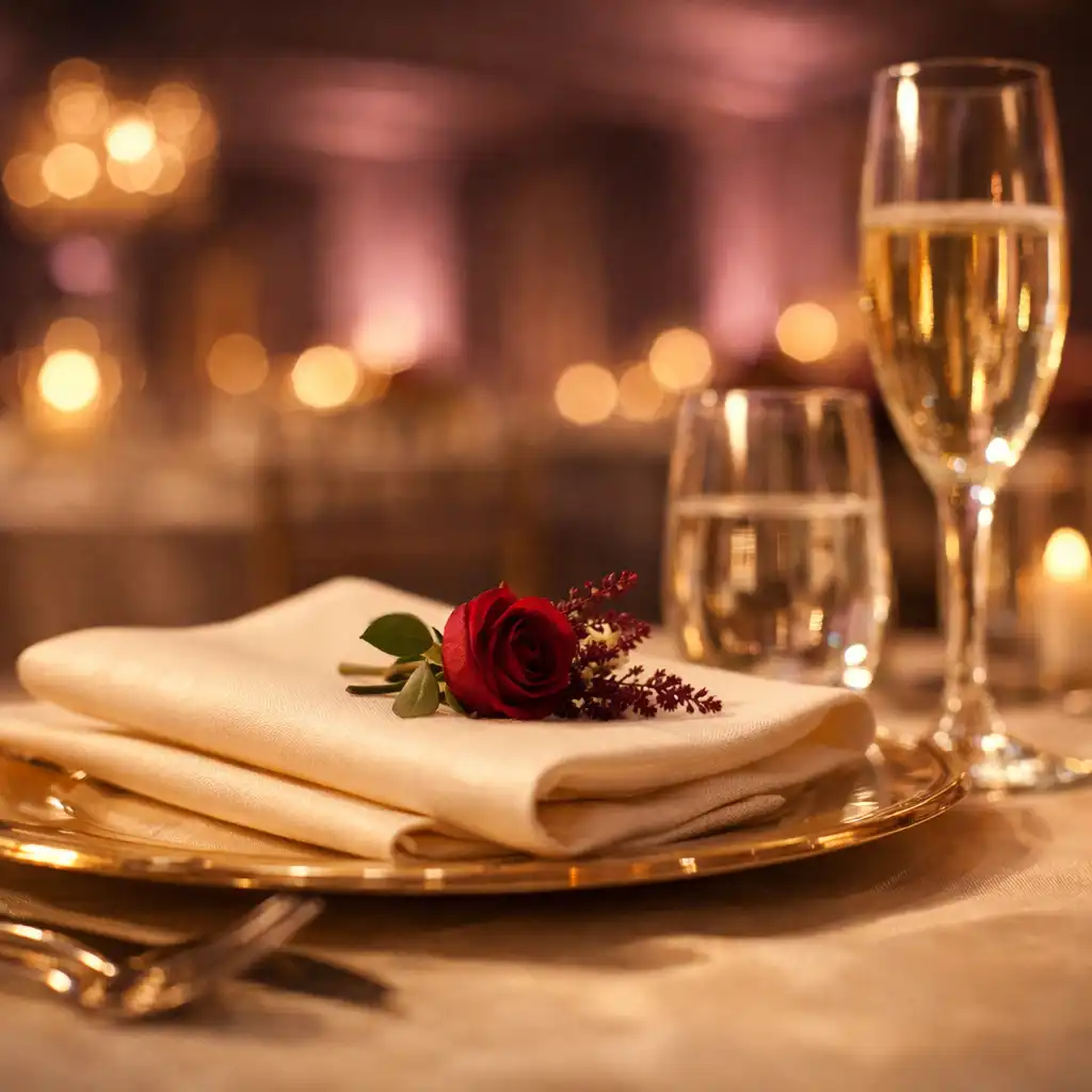 Gala table and room detail in a restrained palette